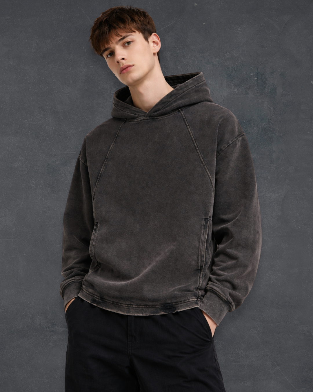 Vintage Frayed-Hem Hoodie - Obsidian Wash