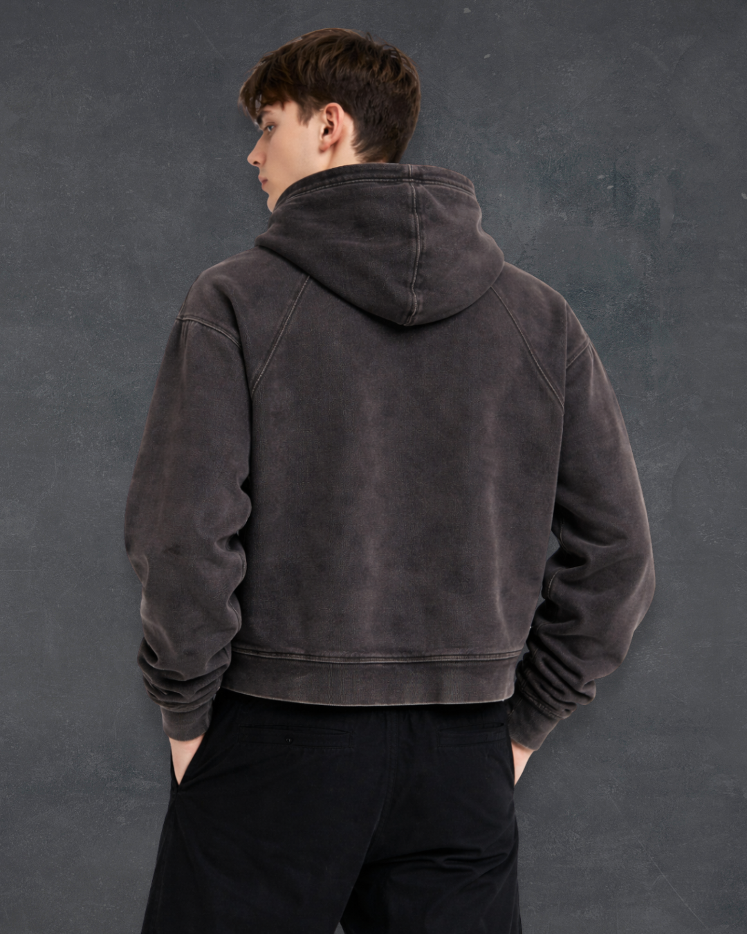 Vintage Frayed-Hem Hoodie - Obsidian Wash