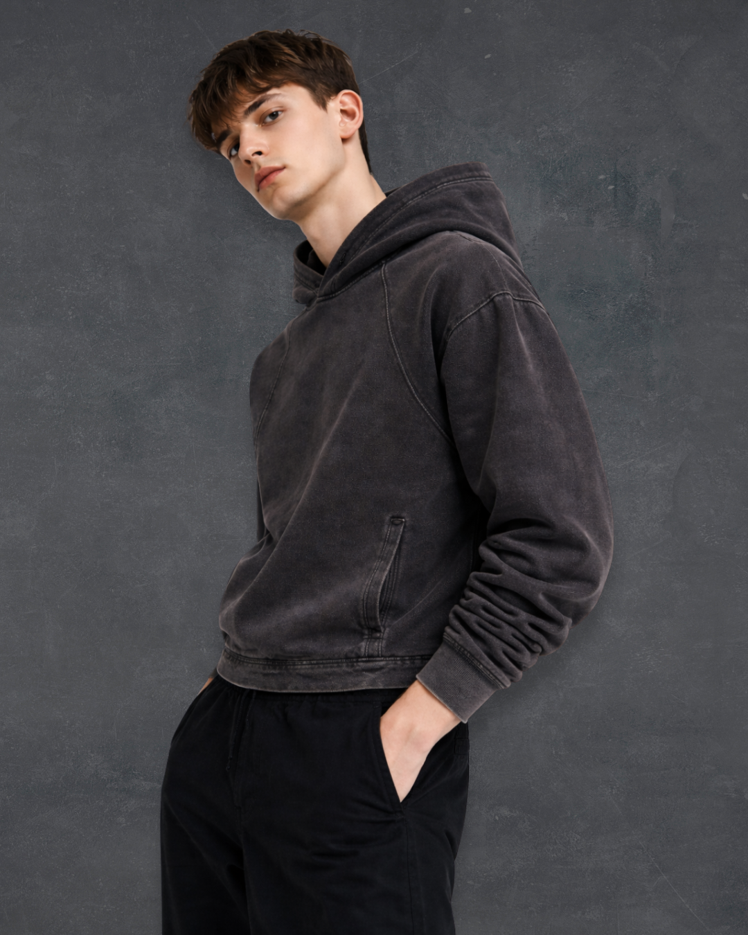 Vintage Frayed-Hem Hoodie - Obsidian Wash