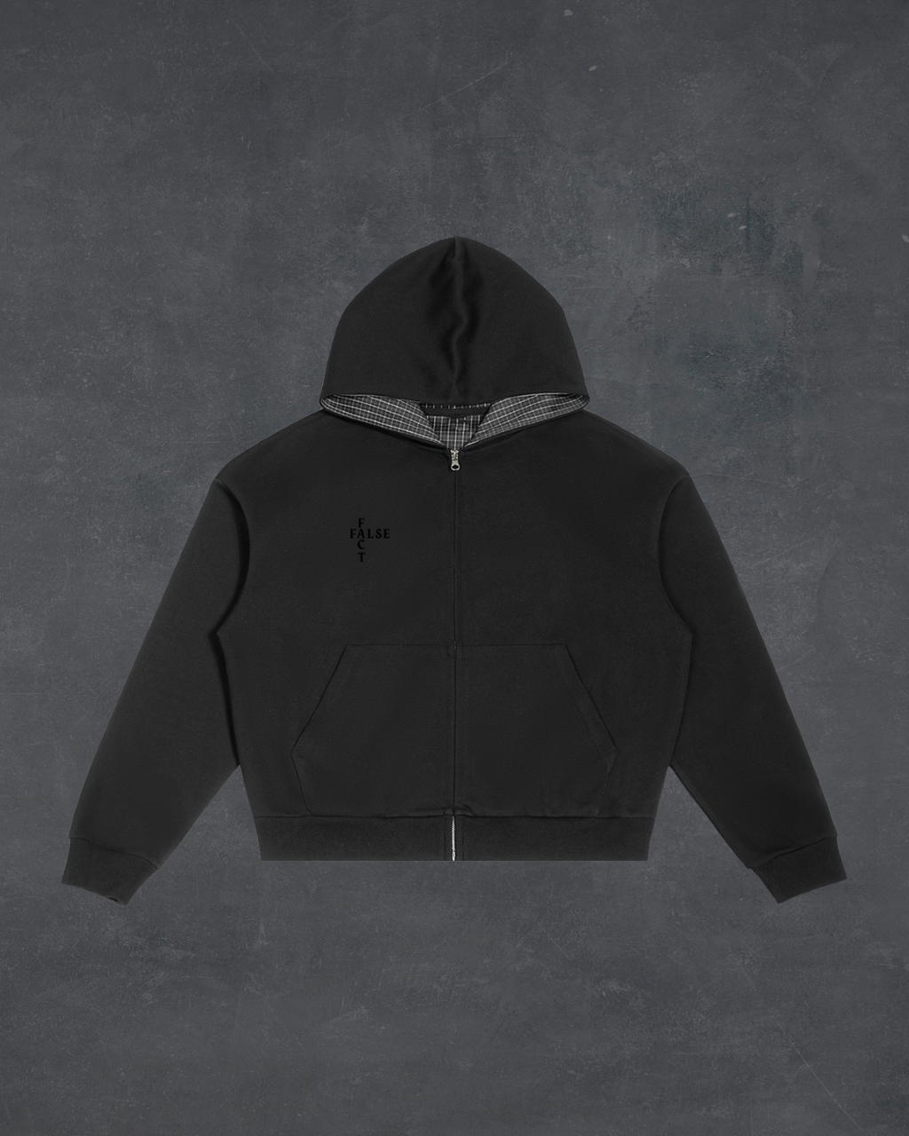 Plaid Boxy Zip Hoodie - Obsidian