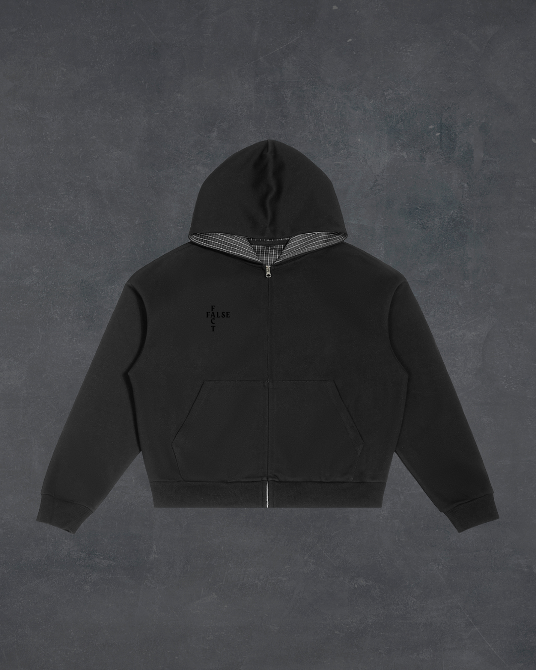 Plaid Boxy Zip Hoodie - Obsidian