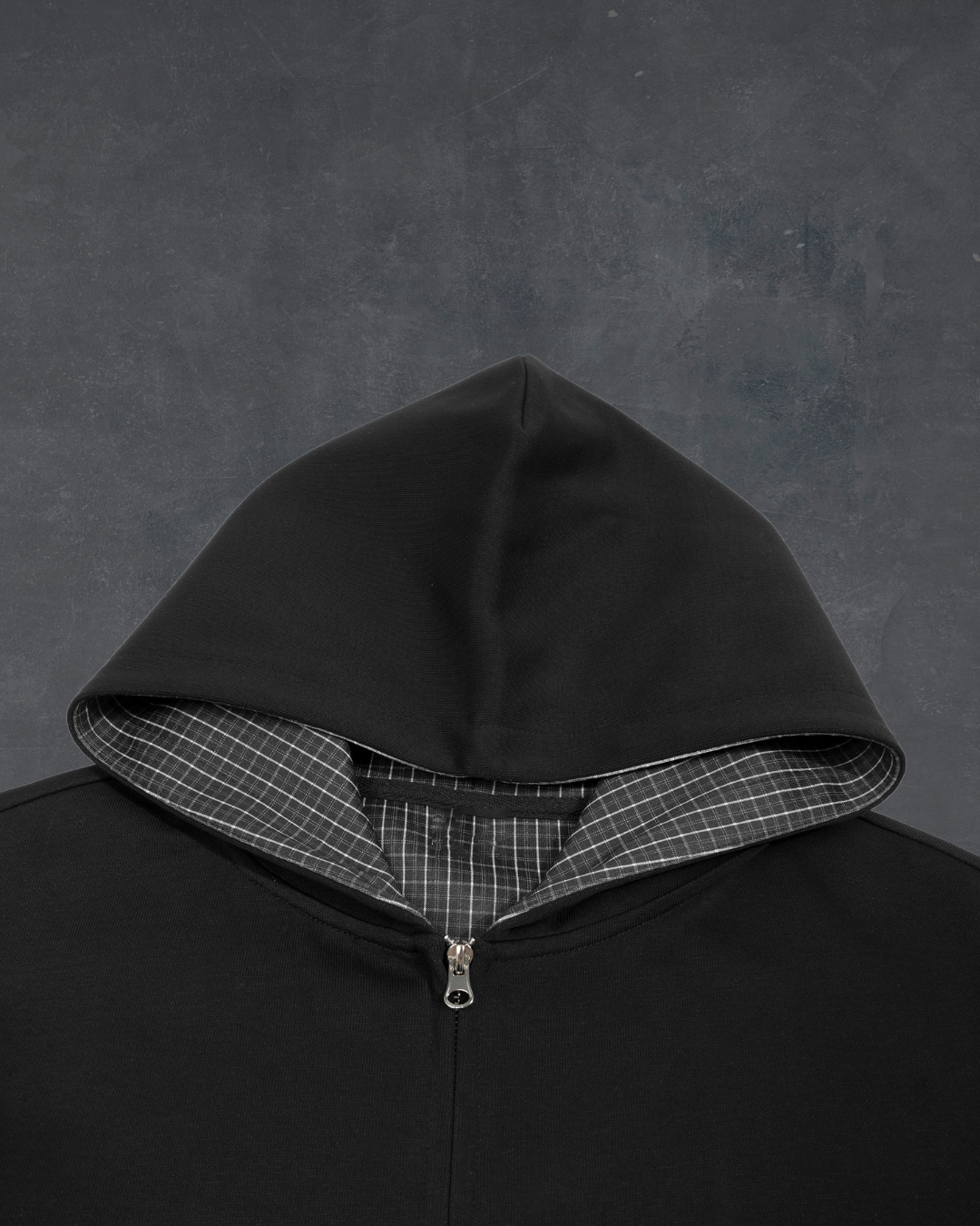 Plaid Boxy Zip Hoodie - Obsidian