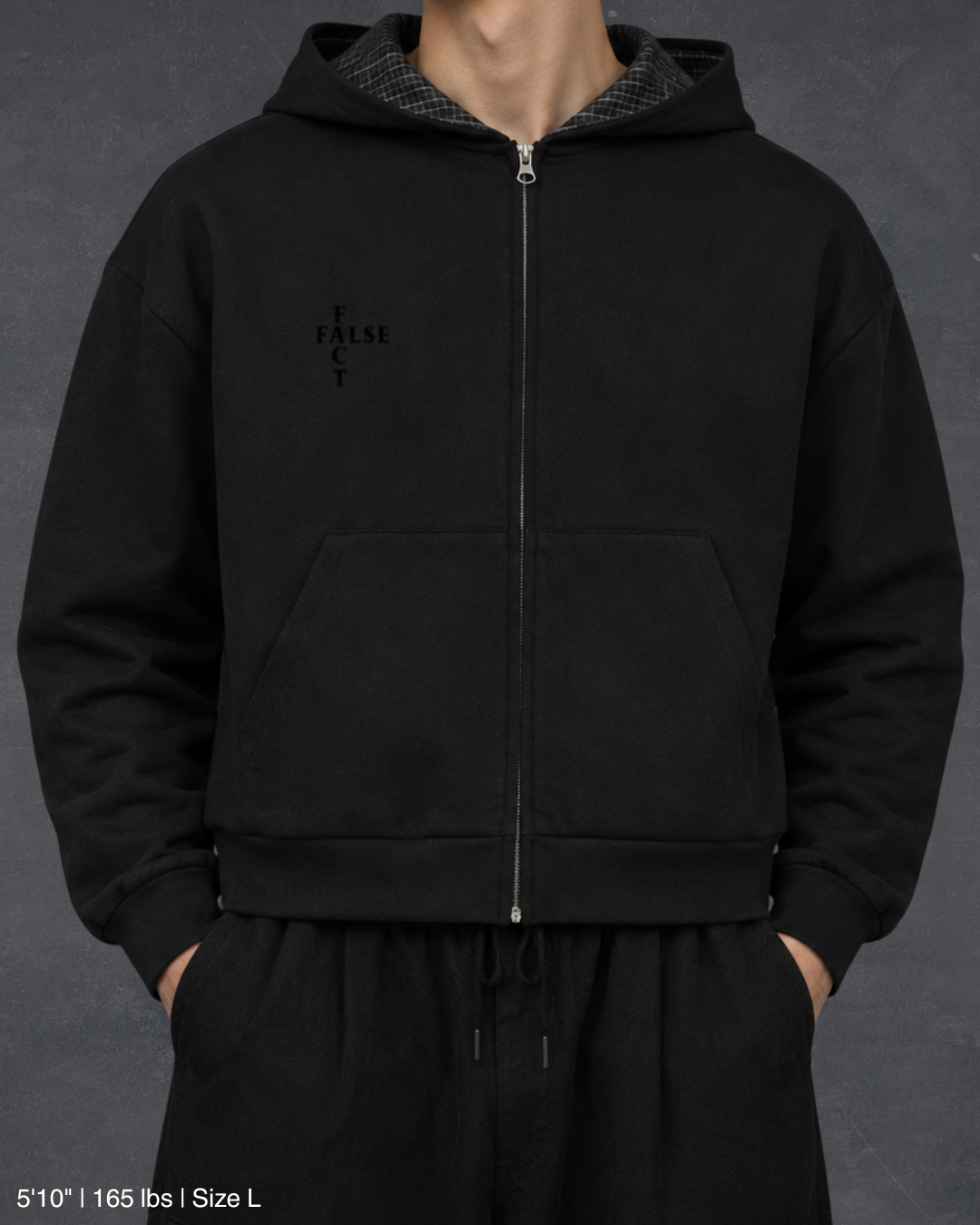 Plaid Boxy Zip Hoodie - Obsidian